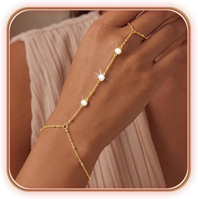 Dainty Clover Bracelets for Women, 14K Gold/Silver Plated Cubic Zirconia Waterproof Charm Chain Bracelet Trendy Beach Summer Adjustable Link Bracelet Fashion Jewelry Gift