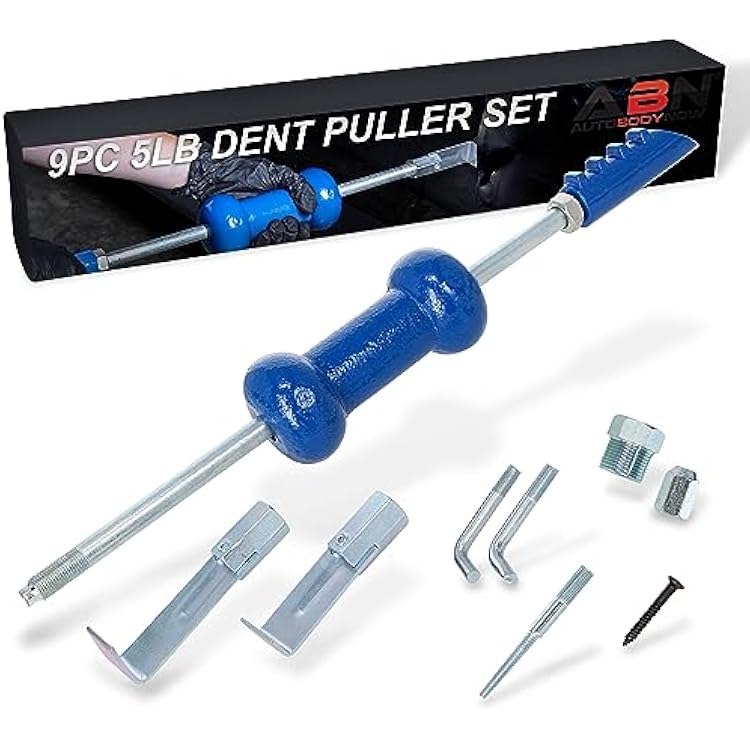 ABN Auto Slide Hammer 9-Piece Set, 5lb Pound Puller Kit for Small Hail Dent Removal on Car Body