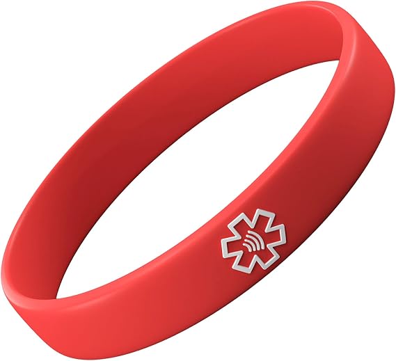 Red Smart Emergency ID Silicone Band, Share Medical Info & Safety Alert | Premium Quality, QR Code Profile, App-Free Smart Wristband for Networking in Emergency Situations