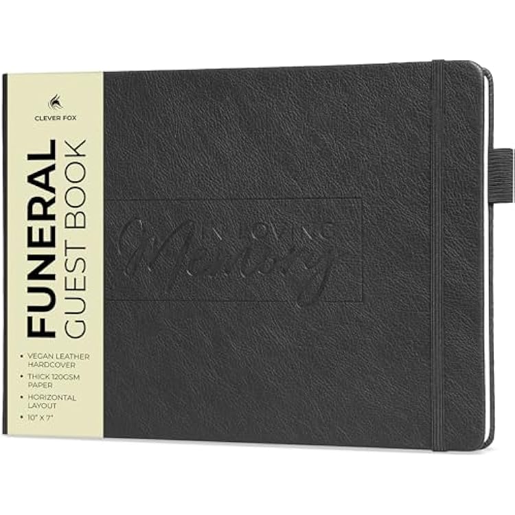 Clever Fox Funeral Guest Book for Memorial Services in Loving Memory Guest Sign in Book for Funeral Service, Hardcover 10x7 Black