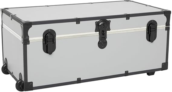 HomeStock Rustic Romance Heavy Duty 30" Under Bed College Storage Trunk with Lock, Latch Closure Type, 15.75" D x 30" W x 12.25" H, Ideal Camp Dorm Room Trunk Footlocker Alloy