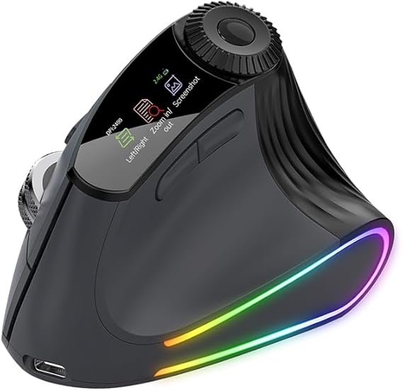 Ergonomic Vertical Mouse Wireless, Rechargeable Bluetooth Ultra-Fast Scrolling 4800 DPI Ergo Mouse, 2.4G Quiet Clicks 6 Buttons RGB Optical Mice, 3 Multi-Device Connectivity for Mac, Laptop