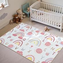 LIVEBOX Rainbow Kids Rug-3x5 Playroom Nursery ABC Educational Carpet,Washable Non Slip Soft Low Pile Area Rug for Bedroom,Preschool Classroom (Pink)