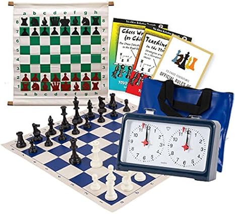Scholastic Chess Club Starter Kit - for 10 Members - with Diamond Quartz Analog Chess Clocks - Blue