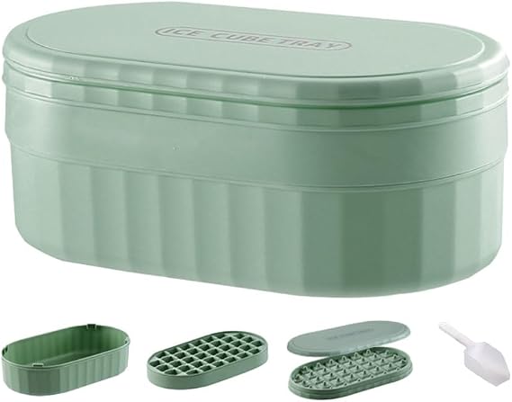 Mudhen Ice Cube Tray with Lid and Bin for Freezer, Ice Cube Container with Cover & Ice Scoop,Ice Trays Making 0.8 Inch Ice Cubes (Green,36 cubes)