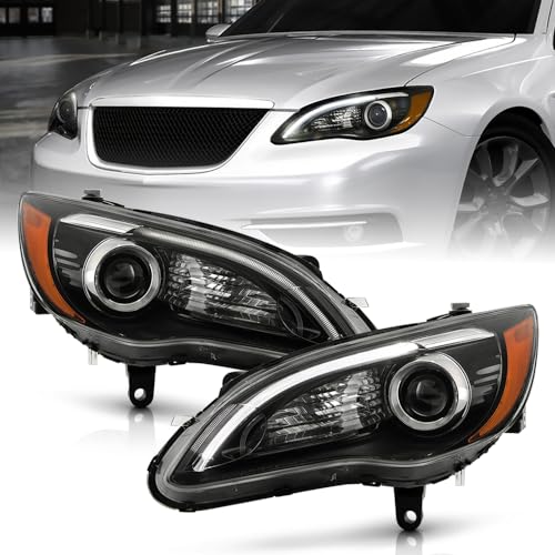 KEEKPO - For 2011 2012 2013 2014 Chrysler 200 Black Housingn Projector Headlights Headlamps Pair Replacement LeftRight