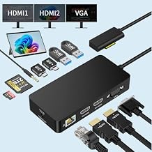 12 in 1 Dock Triple Displays Dual HDMI+VGA with Power Adapter, Docking Station for Pro 11/10/9/8/X/7/6/5/4, Laptop Go/7/6/5/4/3/2/1,Book
