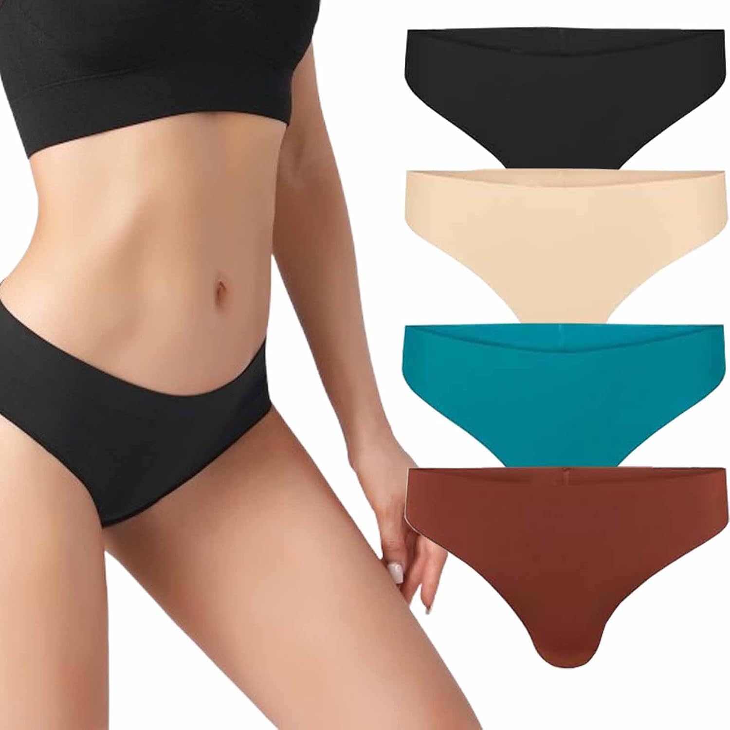 Aura Invisible Camel Toe Thong, Aura Underwear, Aura Panties, High Waisted Seamless Thongs for Ladies No Show Panty Pack