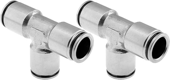 Vixen Air Push to Connect (PTC) Union/Joint Tee/3-way Pneumatic Fitting for 1/2" OD Hoses - Bundle of two fittings VXA8312-2