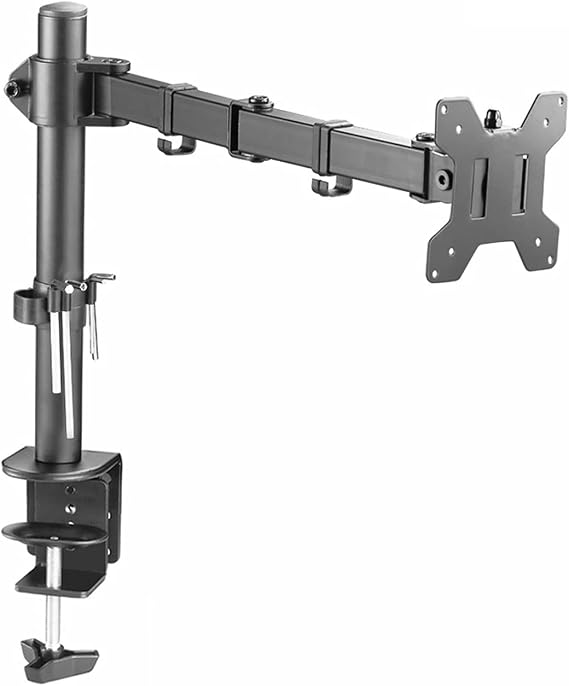 Single Monitor Arm Black Monitor Stand Arm 13"-32" Adjustable Monitor Mount Stand Metal Single Desk Arm Stand with C Clamp, Holds Up to 19.8lbs Monitor Desktop Mount