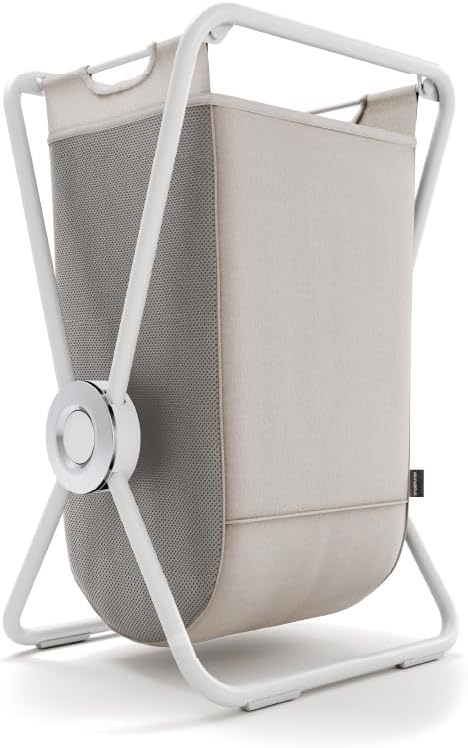 simplehuman X-Frame Hamper, Single Compartment Laundry Hamper for Bedroom Bathroom, Heavy-Gauge Steel Frame, Stain & Odor Resistant Machine Washable Bag, Easy Carry Steel Handles, White