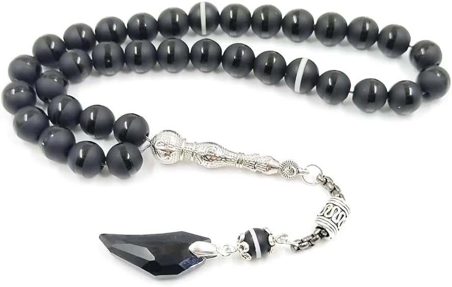 ALBASHAN Black Crystal Tasbih and agate tassel Muslim prayer beads 33 45 66 99 Misbaha rosary beads Islamic Eid ADHA gift