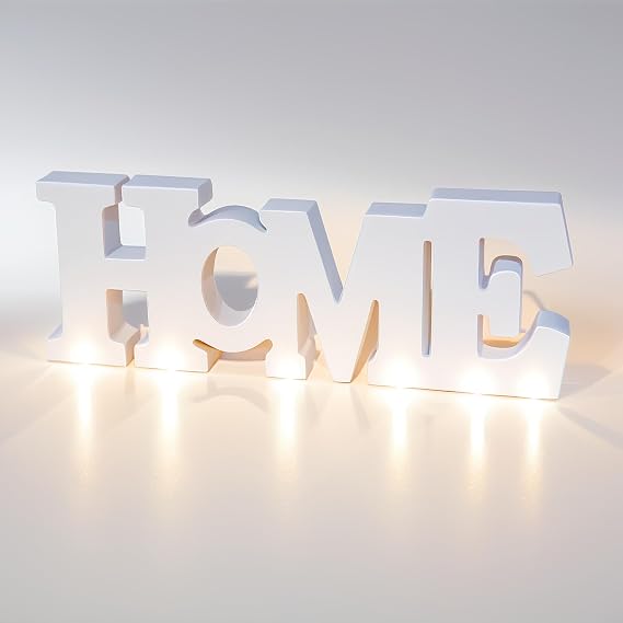Wooden Blocks Wall and Table Top Decor: Freestanding Letter HOME Sign for Living Room, Entryway or Party Decor (White)