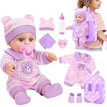 XFEYUE 12'' Baby Doll with Bear Pattern Backpack in Gift Box,Including Clothes Accessories, Backpack, Baby Bottle, Pacifier, Hat, Socks, and Handkerchief for 3+ Child Girls Gifts