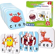 80 Words Self-Correcting Spelling Puzzles, Double-Sided Three and Four Letter Words with Matching Images, Perfect for Kids Age 3+ Year Old