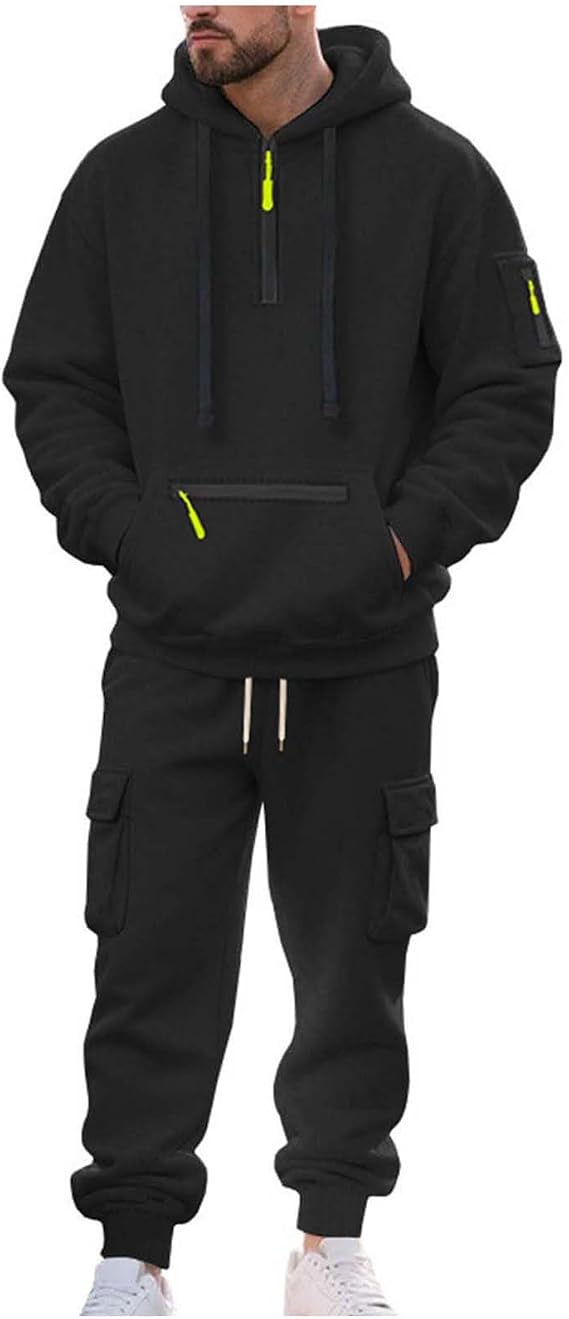 Fleece Lined Tracksuit 2 Piece Set for Men Long Sleeve,Fall Winter Outfits