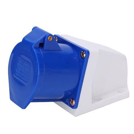 Industrial Power Socket 3-Pin 32A 220-250V, Single Phase Open Surface Mount Electrical Outlet with IP44 Water Proof Explosion Proof ABS Housing Solid Brass Contacts