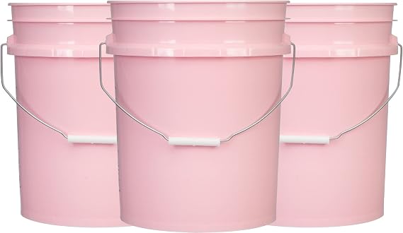 5 Gallon Pink Food Grade Plastic Storage Bucket (Pack of 3) Made in USA (Pink Buckets Without Lids)