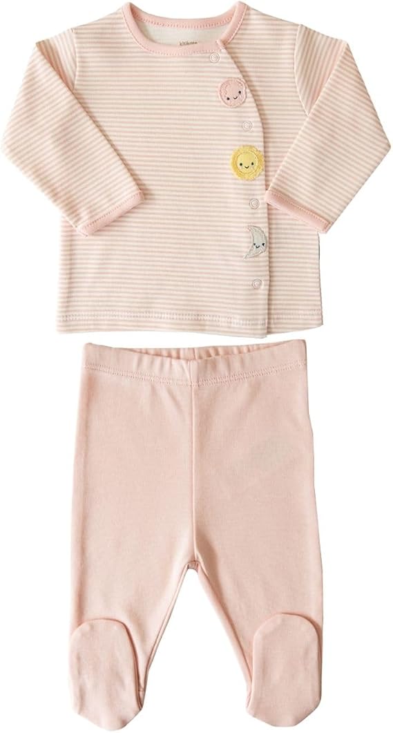 Kitikate Organic Cotton Baby 2-Piece Outfit Set, Wrap Front Top and Pants with Planet Applique, 06 Months