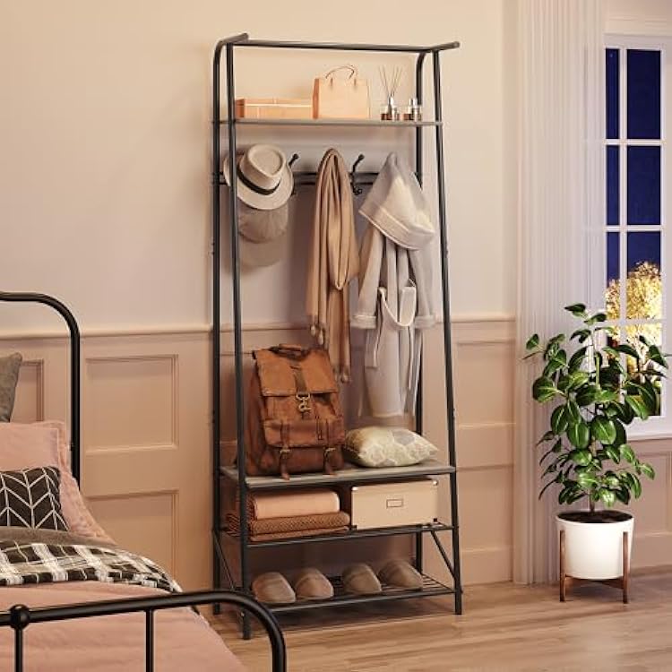 Hall Tree, Coat Rack with Shoe Storage Bench, Entryway Bench with Shoe Storage, 4-in-1 Coat Rack,Shoe Storage Organizer with 5 Hooks for Entryway,Hallway, Bedroom