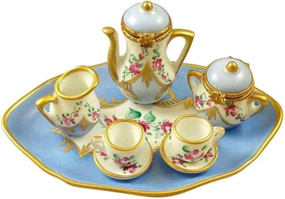 Light Blue, 8 Piece Tea Set Limoges Box Figurine