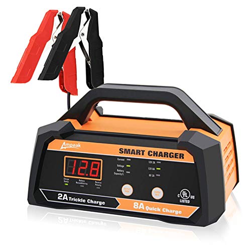 Ampeak 6V 12V Smart Car Battery Charger and Maintainer 2A 8A Fully Automatic with Cable Clamps