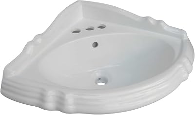Renovators Supply Sheffield Corner Bathrooms Pedestal Sinks 26 in. Wide White Porcelain Pedestal Sink Centerset Faucet Holes