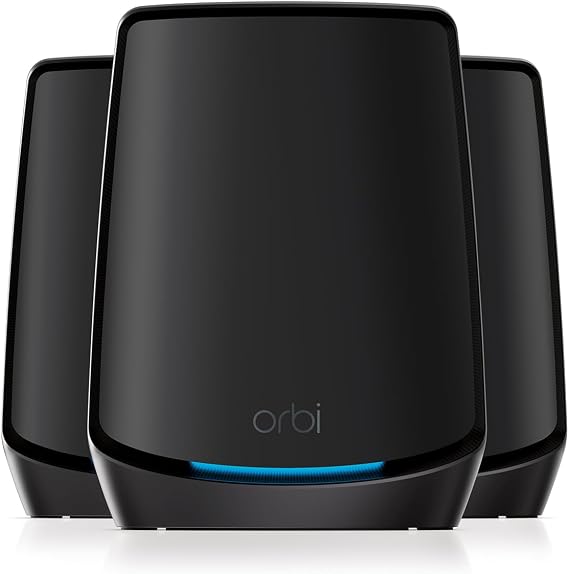 NETGEAR Orbi Tri-Band WiFi 6 Mesh System (RBK863SB) Router + 2 Satellite Extenders - Security Features - Covers up to 8,000 sq. ft., 100 Devices - 10 Gig Internet Port - AX6000 (up to 6Gbps) - Black