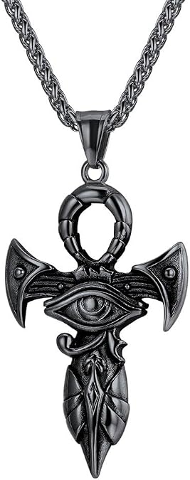 U7 Horus Necklaces for Men Women, Stainless Steel/Black/Gold Plated Ankh Cross Egyptian Symbol Jewelry, Eye of Horrus Pendant with 22 Inch Chain