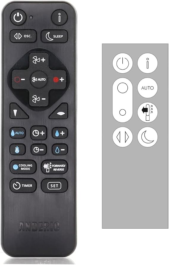 Universal Remote for Dyson TP04 Pure Cool Purifying Fan 969154, 969154-03 | 969154-01, 969154-02 - Anderic RRDYS01 with Learning