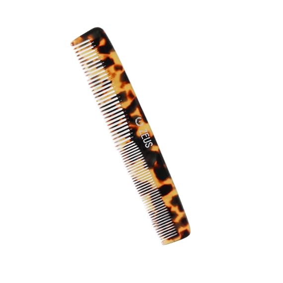 ZEUS Beard Comb for Men, 6 Saw-Cut Tortoiseshell Hair Comb (V12) | Handmade SawCut Comb for Smoother Detangling & Clean Styling, with Fine & Medium Teeth for All Beard Types