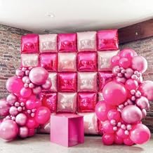 Orgnafey Metallic Magenta Hot Pink Flat Square Foil Balloons Tunnel Arch Wall Mylar Balloon Garland Kit Valentine's Day Bachelorette Birthday Engagement Bridal Wedding Party Background Decorations
