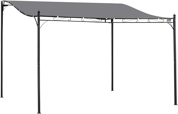 Outsunny 4 x 3 Meters Canopy Metal Wall Gazebo Awning Garden Marquee Shelter Door Porch - Grey