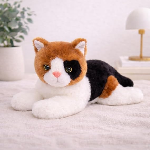 Auswella Plush 11" Calico Cat, Soft Stuffed Animal Toy with Tri-Color Design