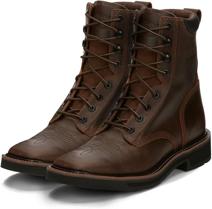 Justin Pulley 8" Work Boots for Men - Square Toe