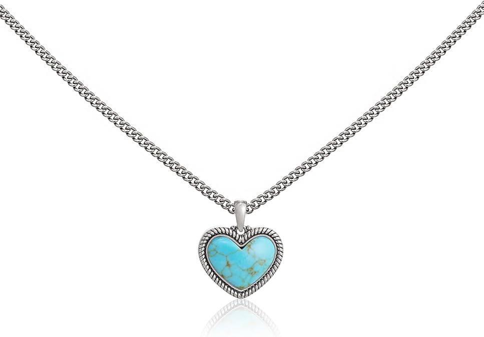 Wrangler Heart Turquoise Pendant Necklace, Gold Plated Western Jewelry