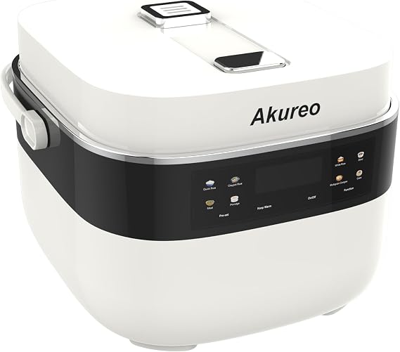 3L Smart Rice Cooker, 6-Cup Uncooked, Fuzzy Logic, Stainless steel spherical inner pot with non-stick ceramic glaze coating, Keep Warm, Cream White