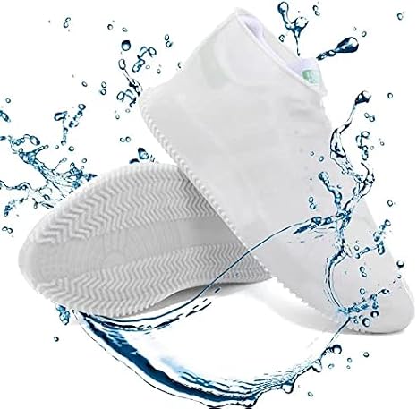 Waterproof Shoe Covers Reusable Silicone Cover Shoes Rain Boots for Men Women Kid, Galoshes Rubber Overshoes for Kitchen Outdoors Garden etc (Small, White)