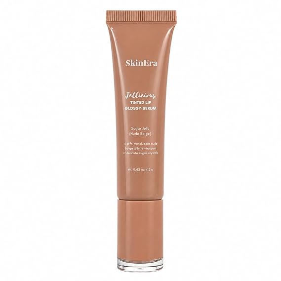 Jellicious Tinted Lip Glossy Serum Sugar Jelly (Nude Beige) Lip Gloss Tint, Hydrating Lip Oil Gloss, Lightweight Jelly Lip Serum, Glossy Shine Lip Tint Moisturizing Smooth Lip Finish