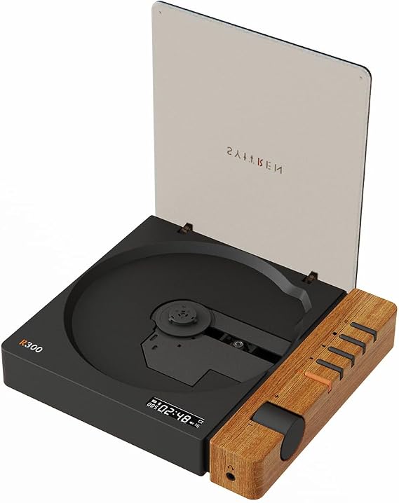 R300 Retro CD Player,Portable Bluetooth,No Speaker,SPDIF Out,Brown | Retro style,Design Award,Desktop Decor,Without Speakers,Rechargeble Battery,Music Player