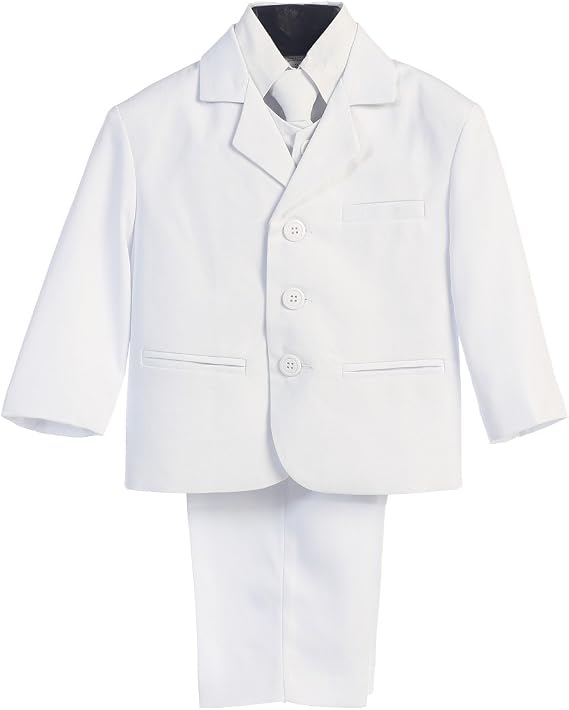 5 Piece White First Communion or Christening Suit with Shirt, Vest, and Tie (10 Husky)