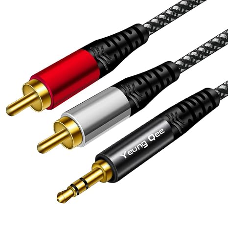 3.5mm to 2 RCA Audio Cable 1.5ft, Braided 3.5mm Male to 2RCA Male Stereo Audio Y Adapter Cable AUX RCA Splitter Cord Compatible with Smartphones, MP3, Tablets, Speakers, HDTV (1.5FT/0.5M)