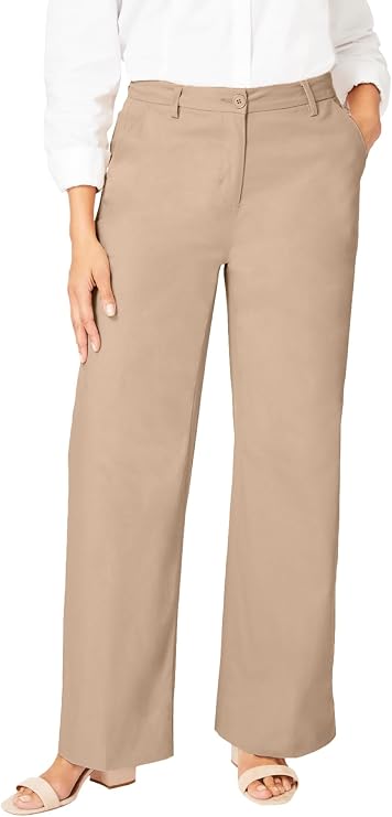 Jessica London Women's Plus Size Stretch Cotton Chino Wide-Leg Trouser