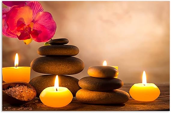 HPUXSYIO Canvas Prints Wall Art - Spa Still Life Orchid Candles and Zen Stones Modern Wall Decor Home Decoration (Unframed - Canvas only,8x12inch)
