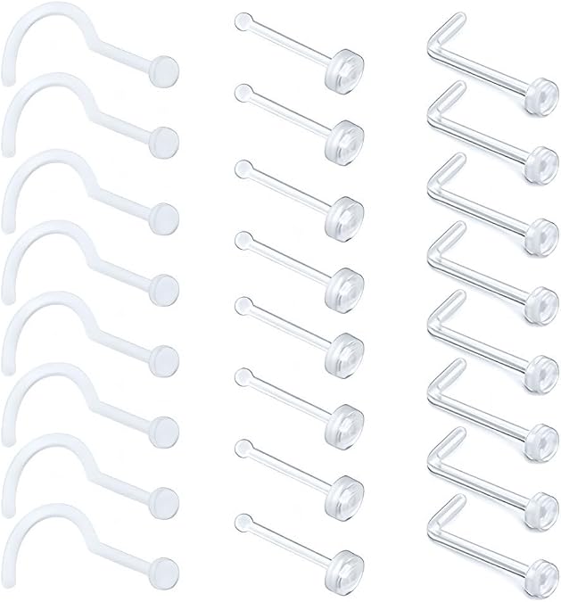 Clear Nose Ring Bioflex Nose Rings Studs L Shaped Corkscrew Nose Rings Body Piercing Jewelry Set