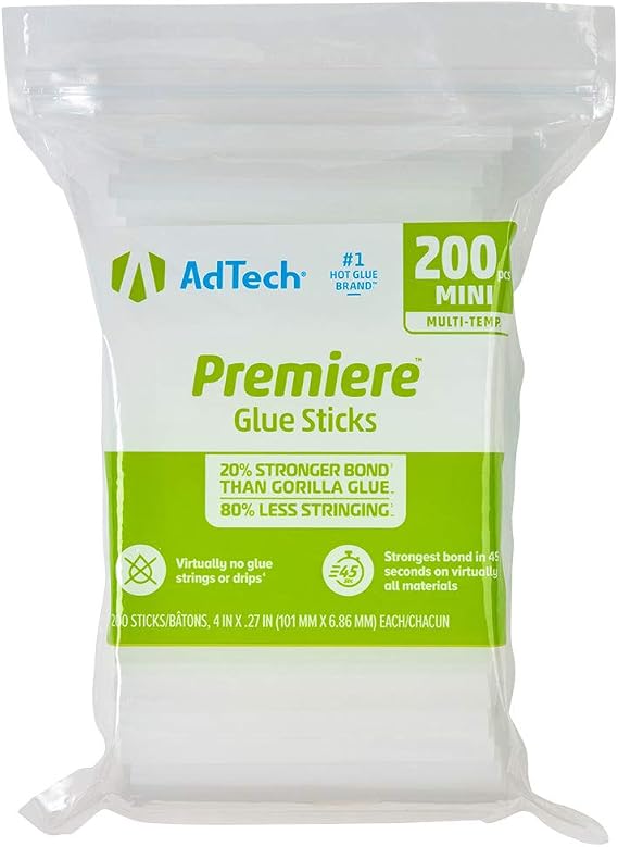 AdTech Artistick Hot Glue Sticks, Mini Size 4-Inch, White, 200 Count - Stringless Formula, Clean Precision Bond, Multi-Temp for Crafting & Repairs