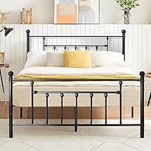 VECELO Full Size Metal Platform Bed Frame with Headboard and Footboard, Heavy Duty Slat Support/No Box Spring Needed Mattress Foundation/Underbed Storage Space, Victorian Style