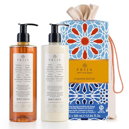 Prija Everyday Treatment Gift Pack Contains Vitalizing Cleansing Hand Wash with Ginseng and Hands and Body Moisturizer with Vitamin E - Vegan Friendly - Dermatologically Tested
