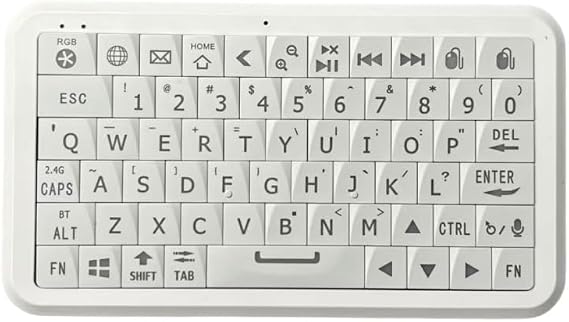 Mini Keyboard with Bluetooth 5.02.4G Dual Mode, Gyroscopic Motion Mouse, 64 Keys, RGB Backlight Options, Rechargeable Battery, Type-C WiniOSAndroidWhite