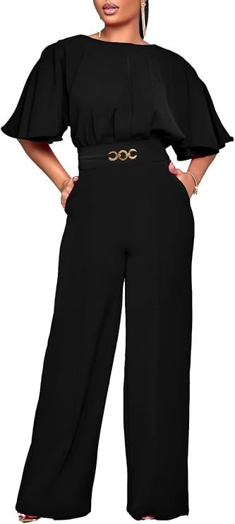 acelyn Elegant Jumpsuits for Women Dressy Plus Size Rompers with Pockets | Loose Fit Wide Leg Pant Suits, Soft & Stretch Fabric, Ideal for Work, Office Party, Wedding & Formal Events